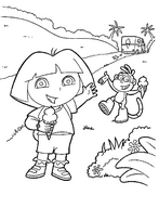 coloriage dora et babouche mangent une glace